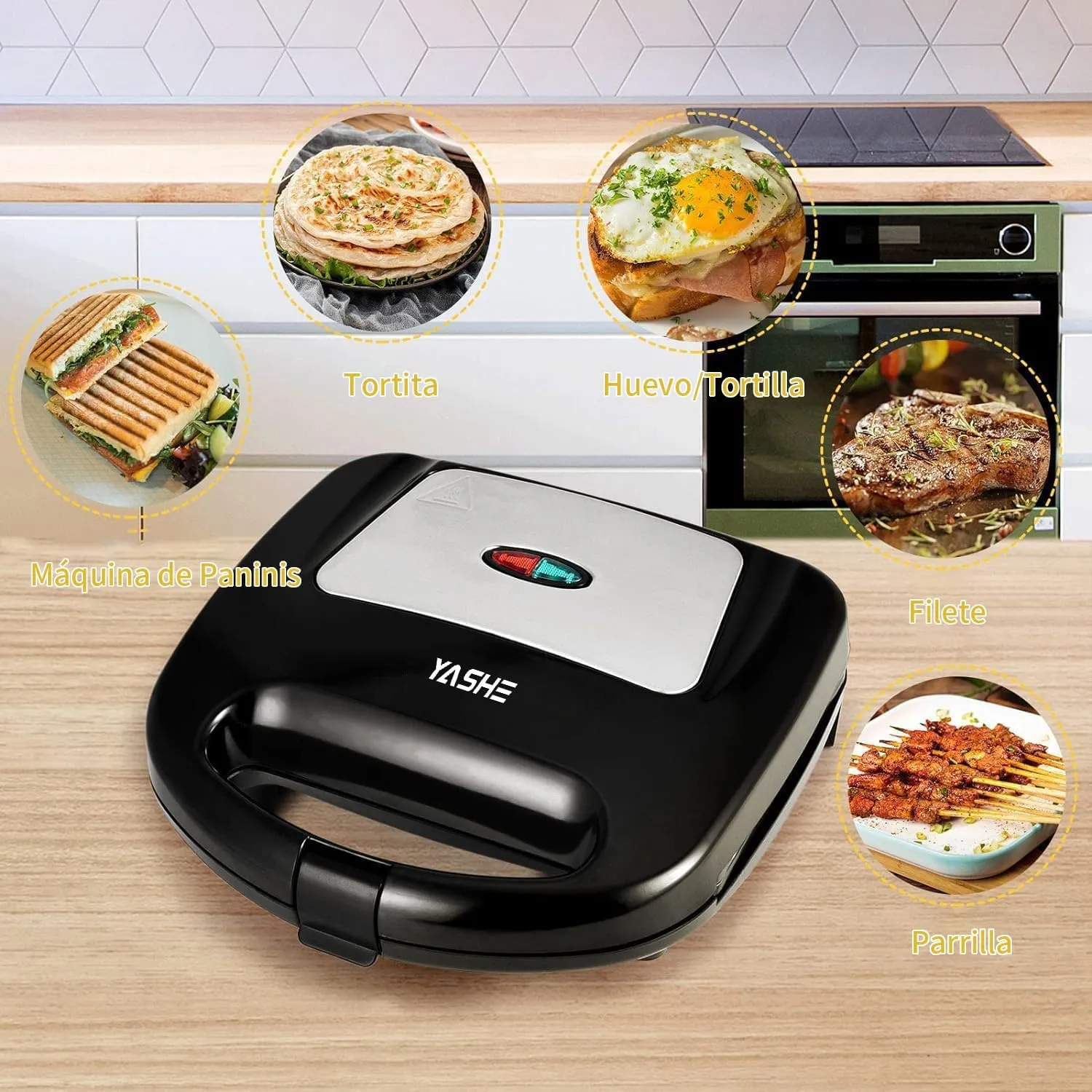 YASHE Grill Panini 750W Plaques Antiadhésives