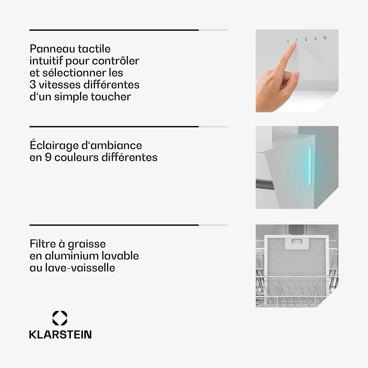 Klarstein Alina hotte aspirante 60cm blanche 570m3/h
