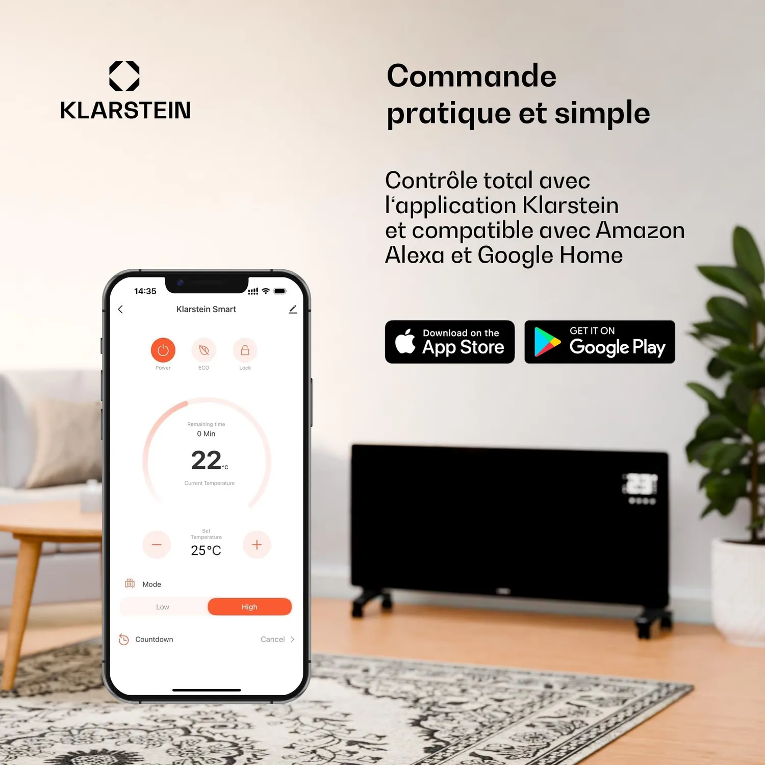 Klarstein 2500W Smart radiateur électrique connecté