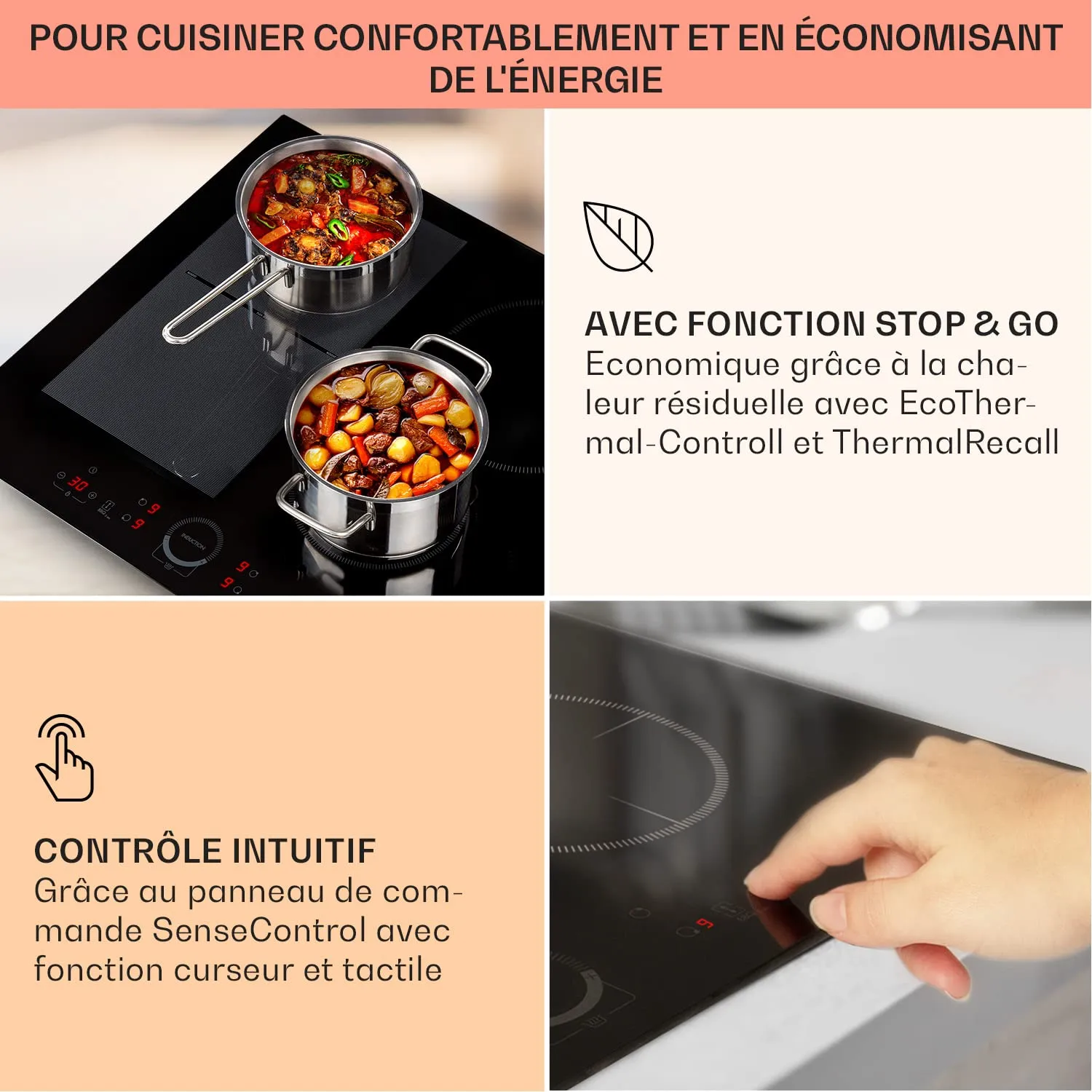 Klarstein plaque induction 4 feux 7000 W 60 cm noire