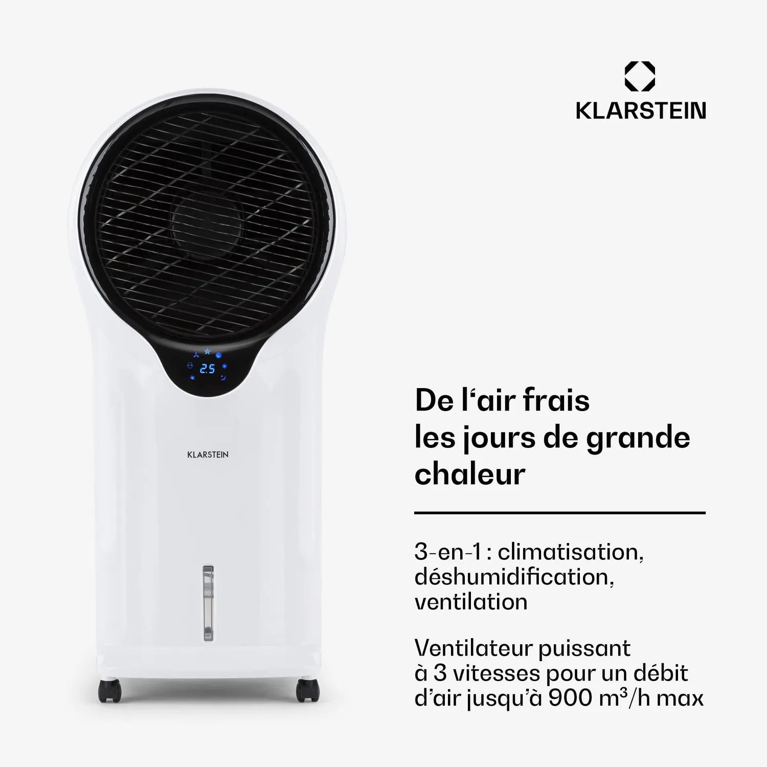 Klarstein climatiseur mobile 3 en 1 90 W 1600 m³/h