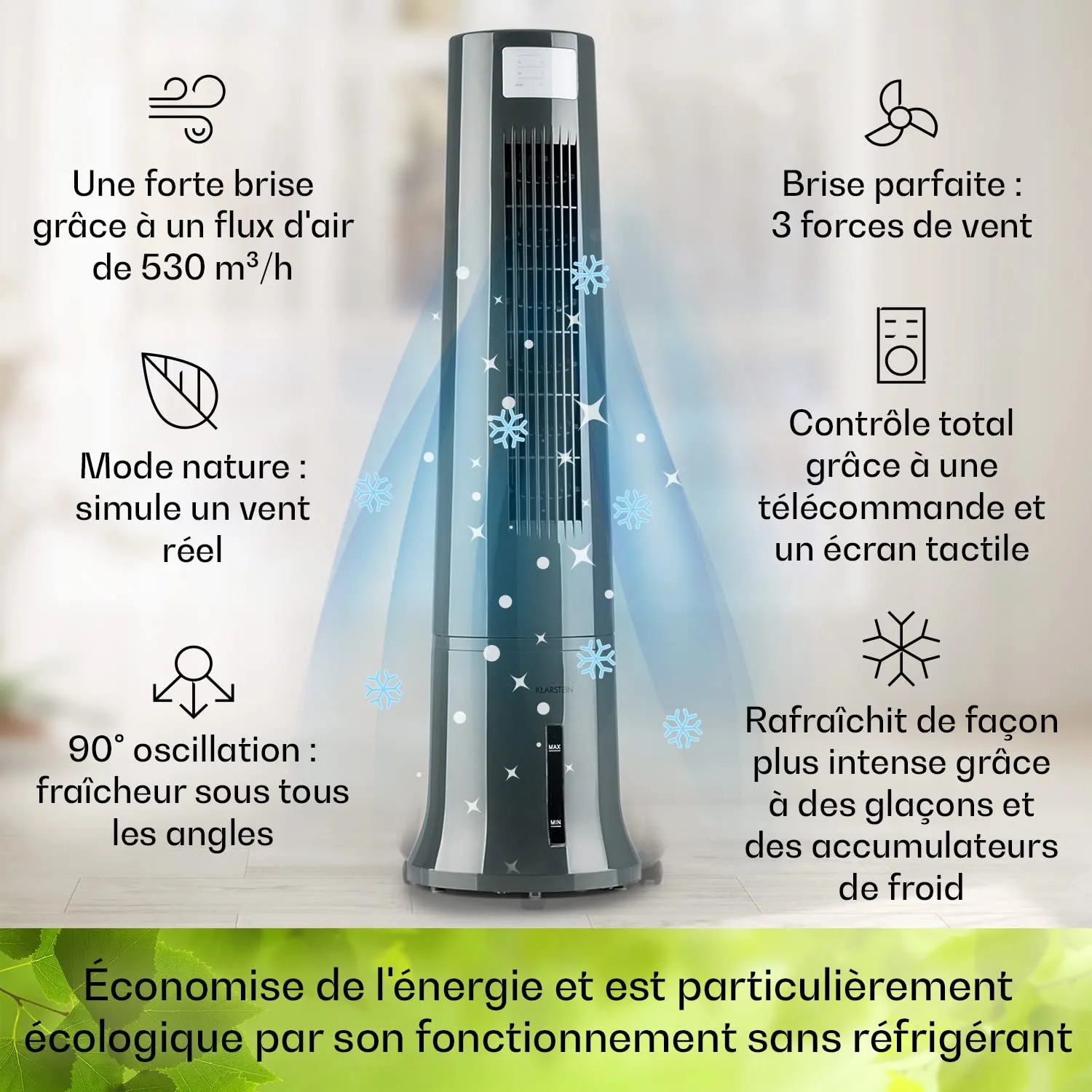 Klarstein rafraîchisseur d'air mobile 2,5L noir silencieux