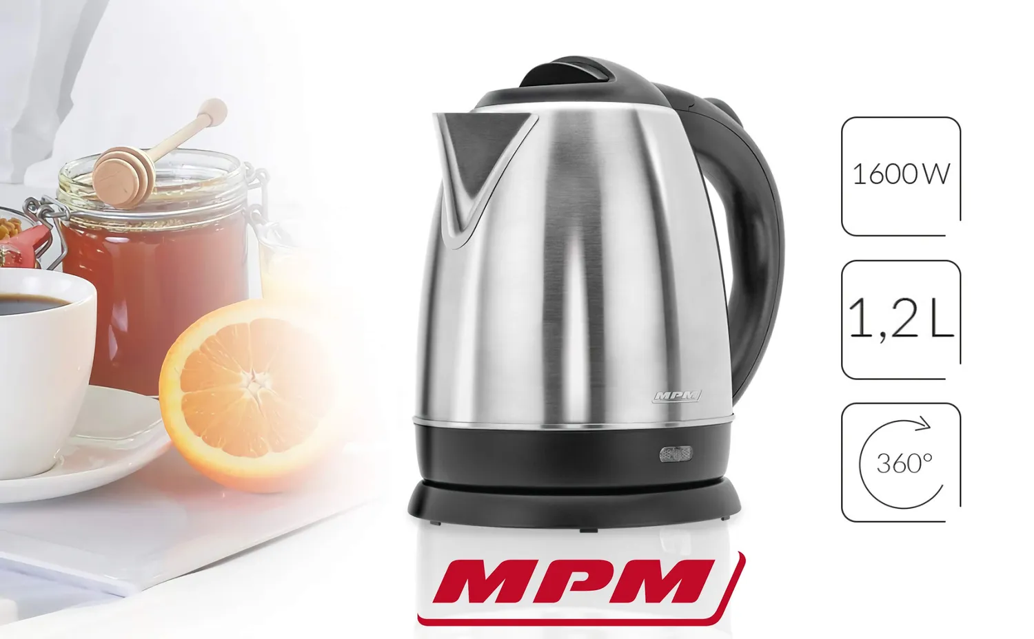 MPM MCZ-75M bouilloire électrique 1,2 L inox 1600 W