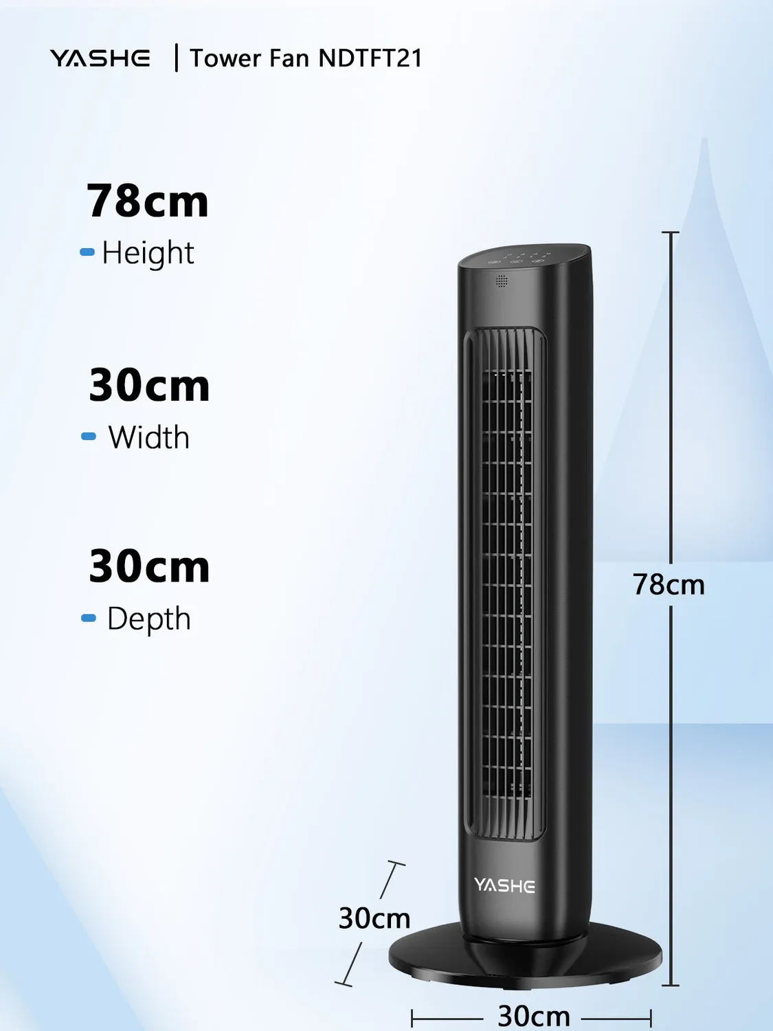 YASHE Ventilateur Tour Oscillant 78cm Turbo 3 Vitesses Télécommande