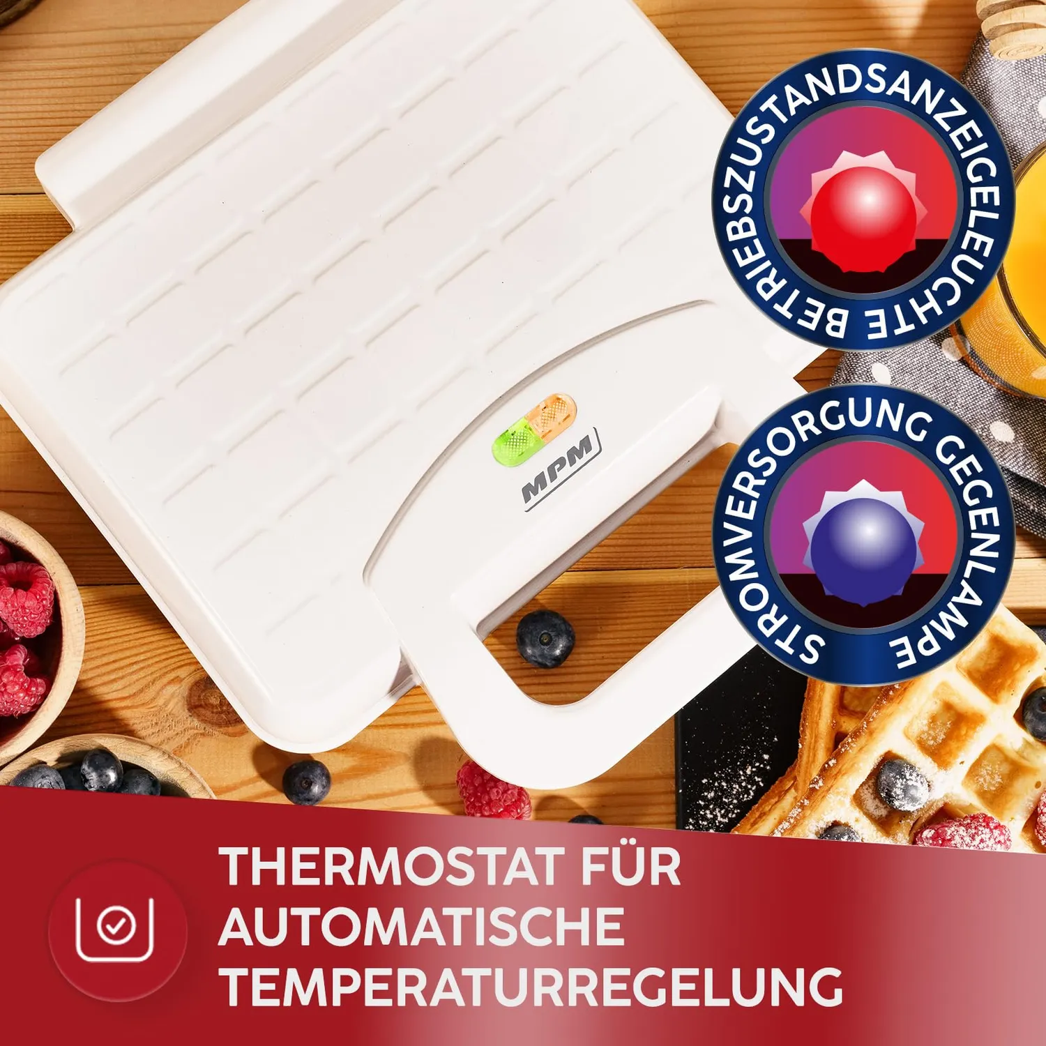 MPM MGO-25 gaufrier 2 gaufres belges 1000W blanc