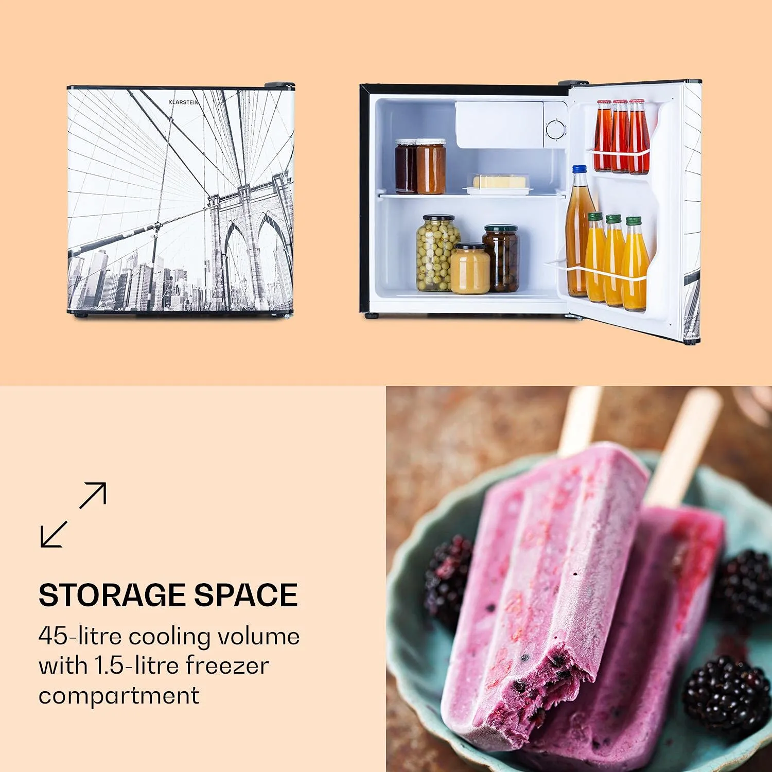 Klarstein CoolArt mini-réfrigérateur 45L design grande ville