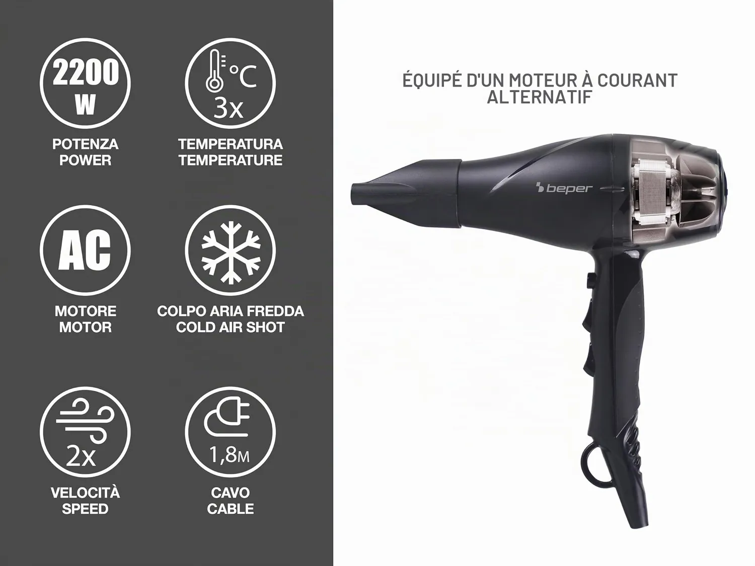Beper P301ASC002 sèche-cheveux 2200W avec diffuseur