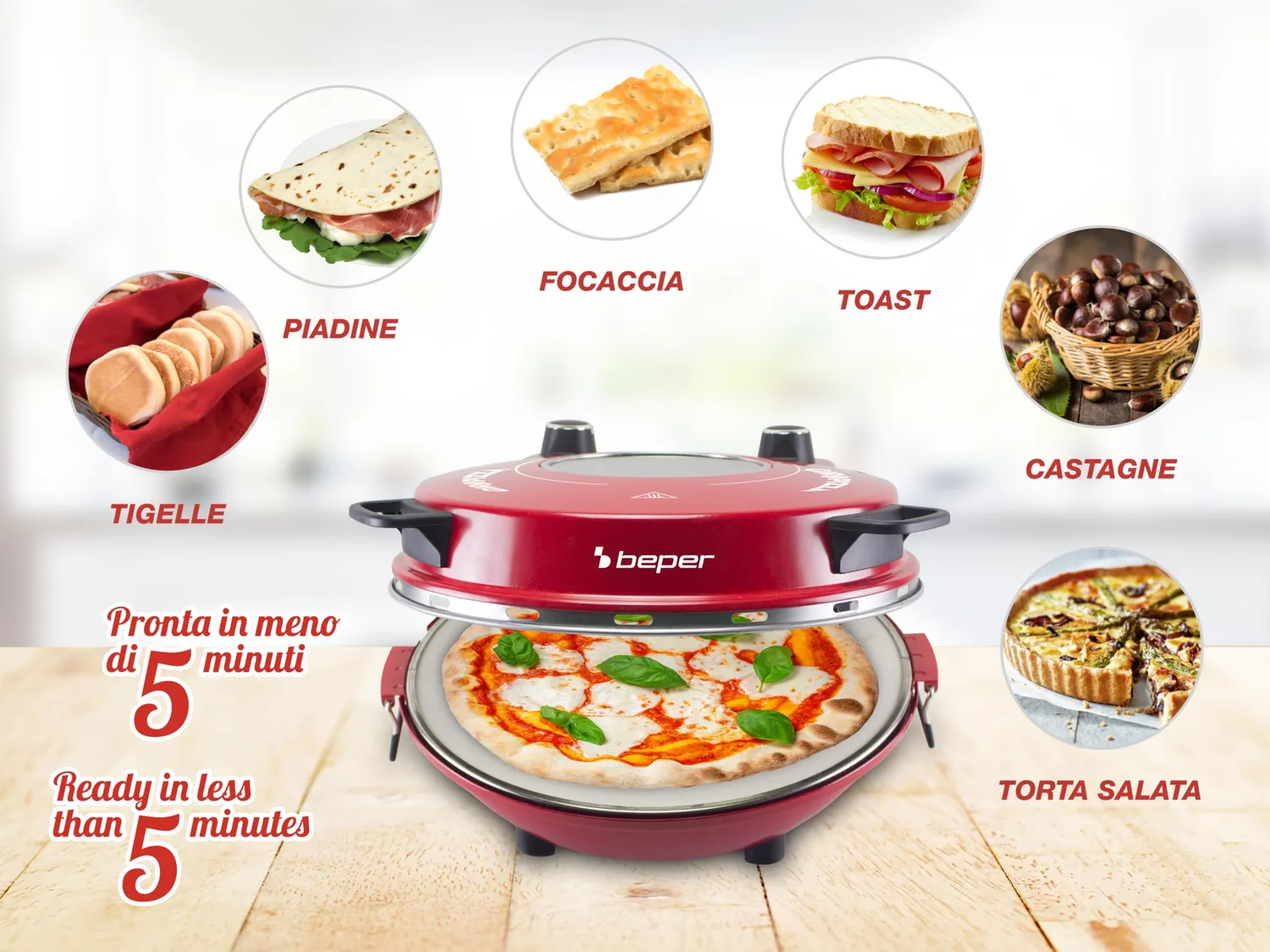 Beper P101CUD301 four à pizza rouge 31 cm 1200W