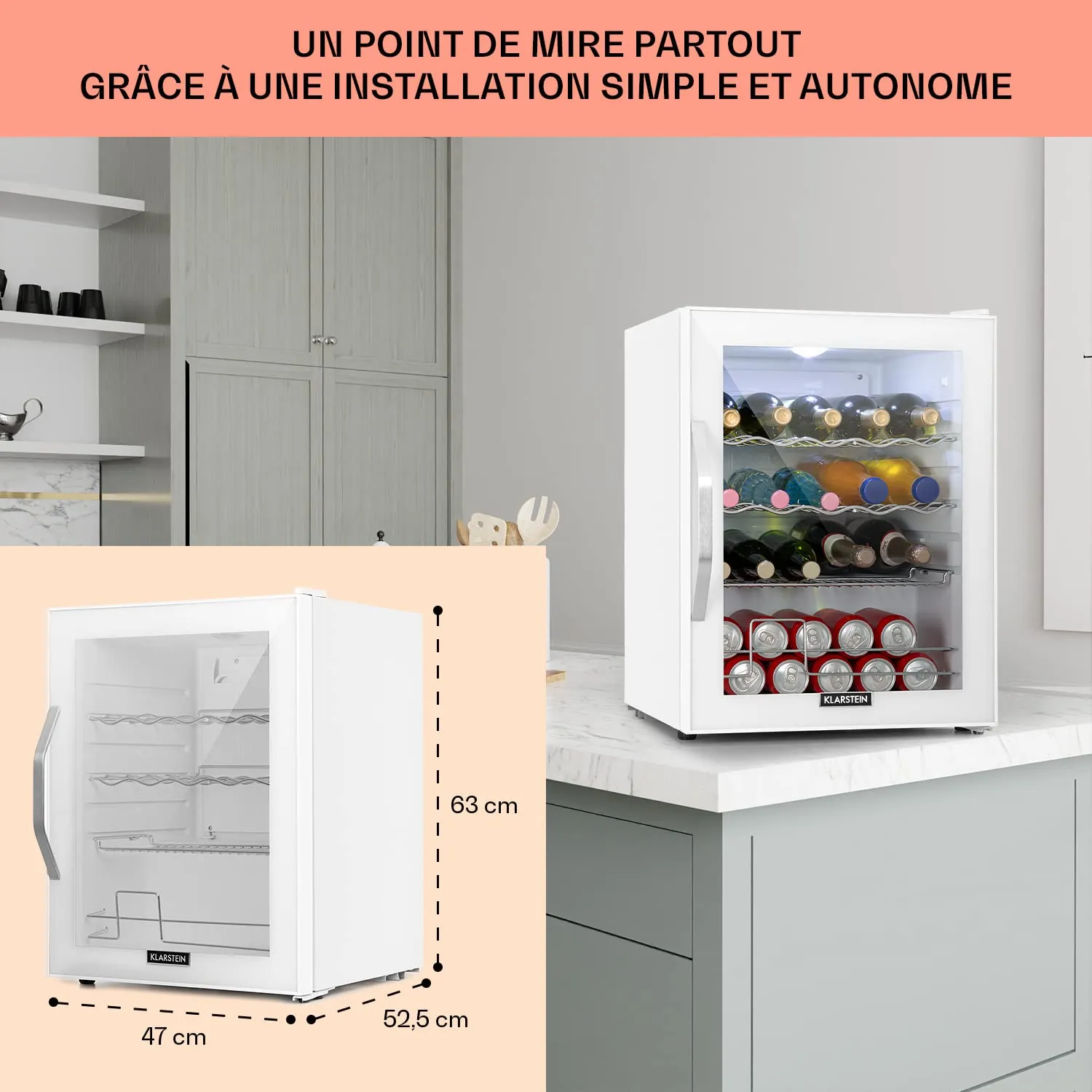 Klarstein Mini Frigo 60L porte vitrée blanc silencieux