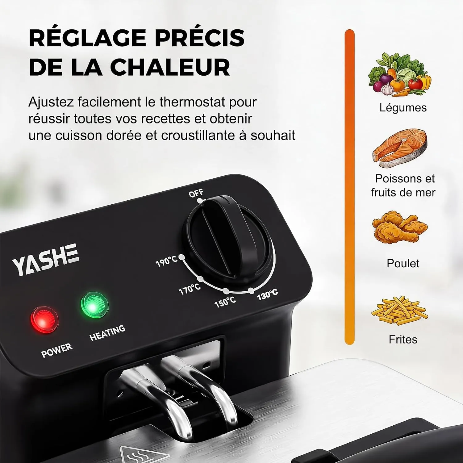 YASHE friteuse électrique 3,2 L 1500 W inox réglable