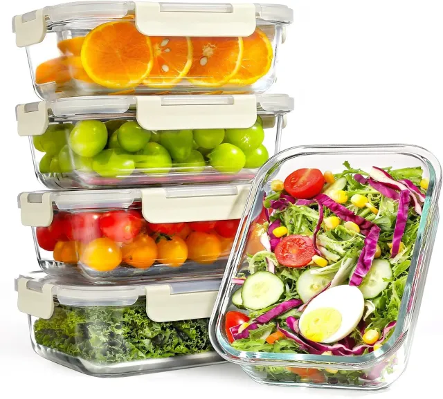 YASHE lot 5 lunch box verre 1040ml gris hermétique