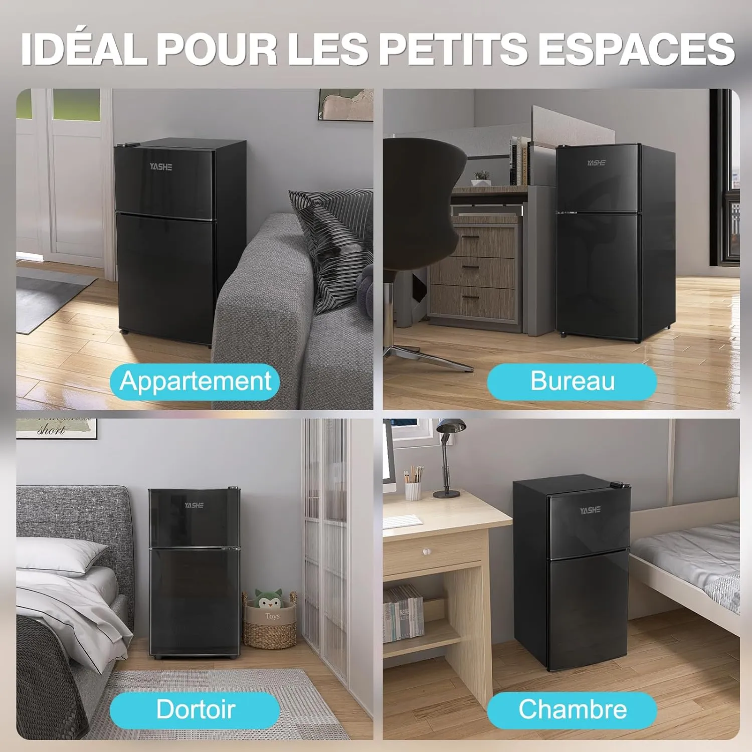 YASHE 86L mini réfrigérateur double porte noir
