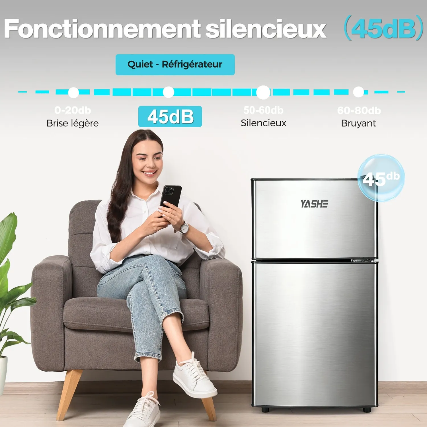 YASHE 86L mini réfrigérateur double porte noir