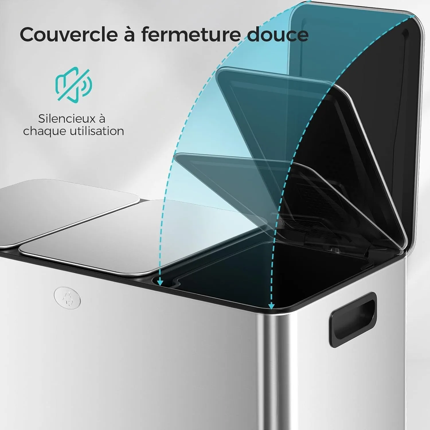 YASHE Poubelle Tri 3x15L Inox 45L Fermeture Douce