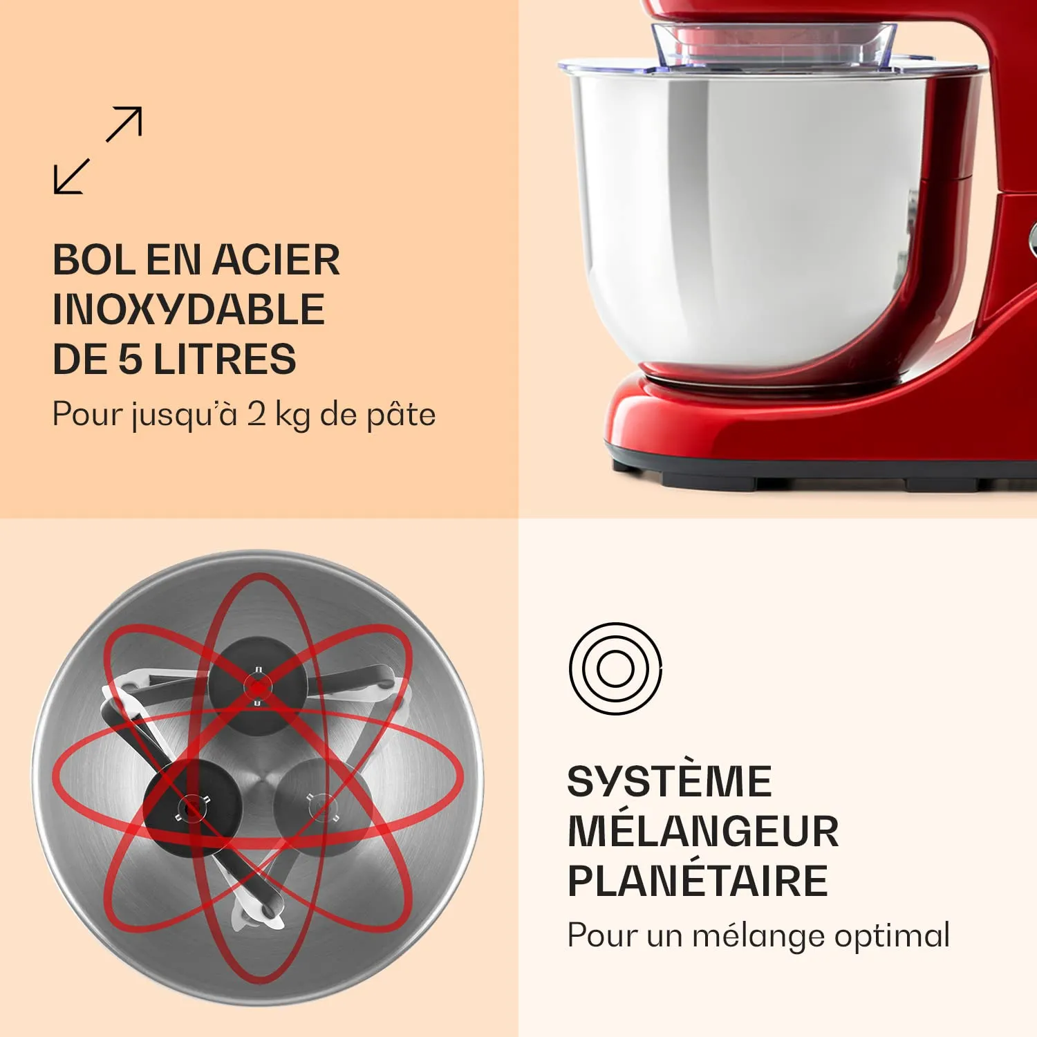 Klarstein robot pâtissier 5L 1300W bol inox