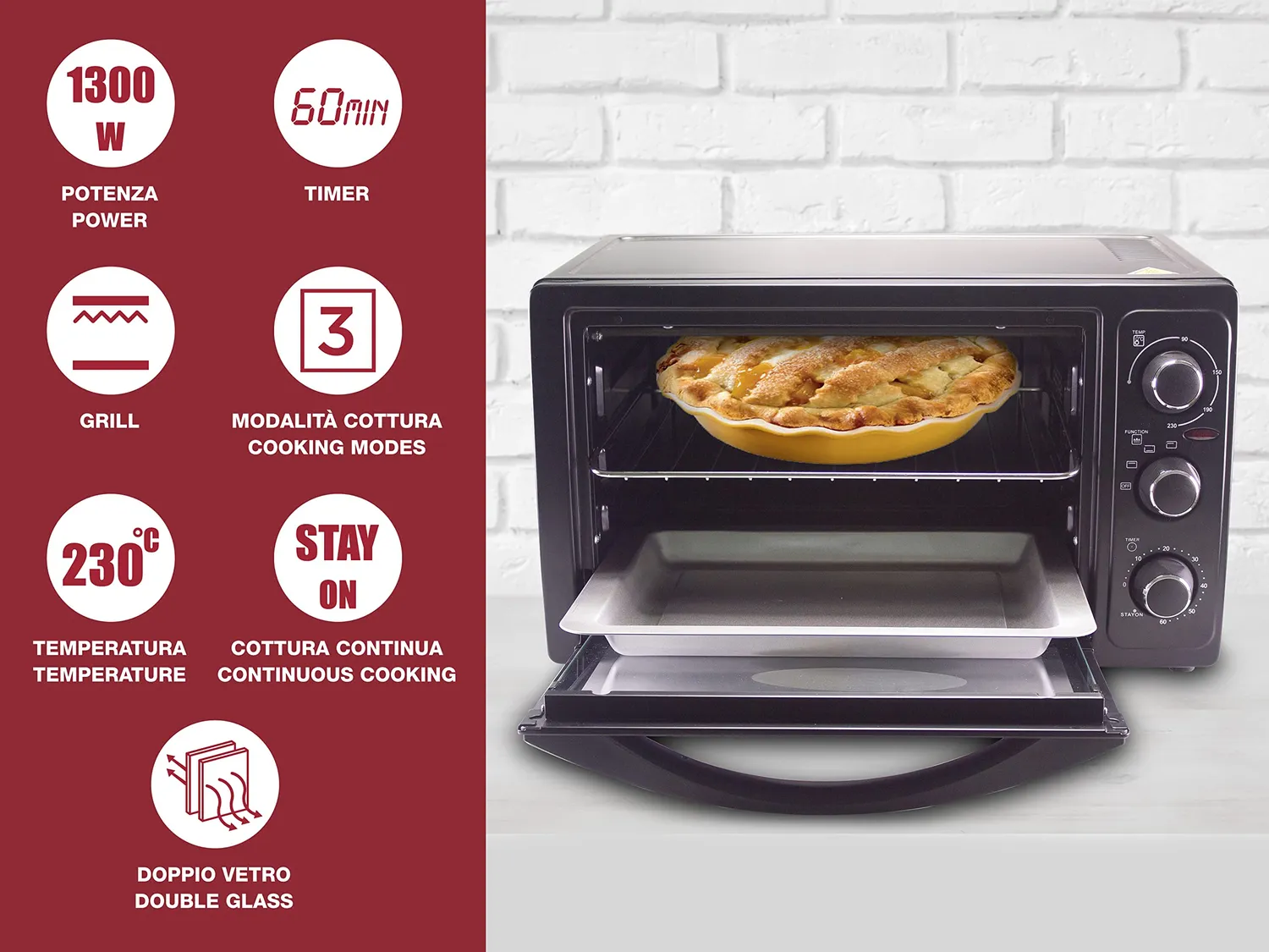 Beper 90.883 four électrique 20 L noir 1300 W 3 modes