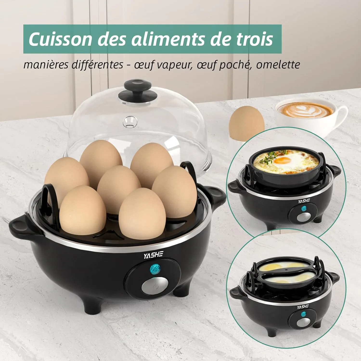 YASHE Cuiseur Œufs Électrique 360 W 7 Œufs Coque Durs