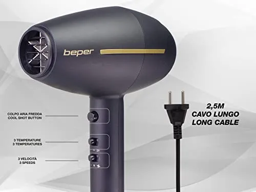 Beper 40.406 sèche-cheveux professionnel 2400W noir doré