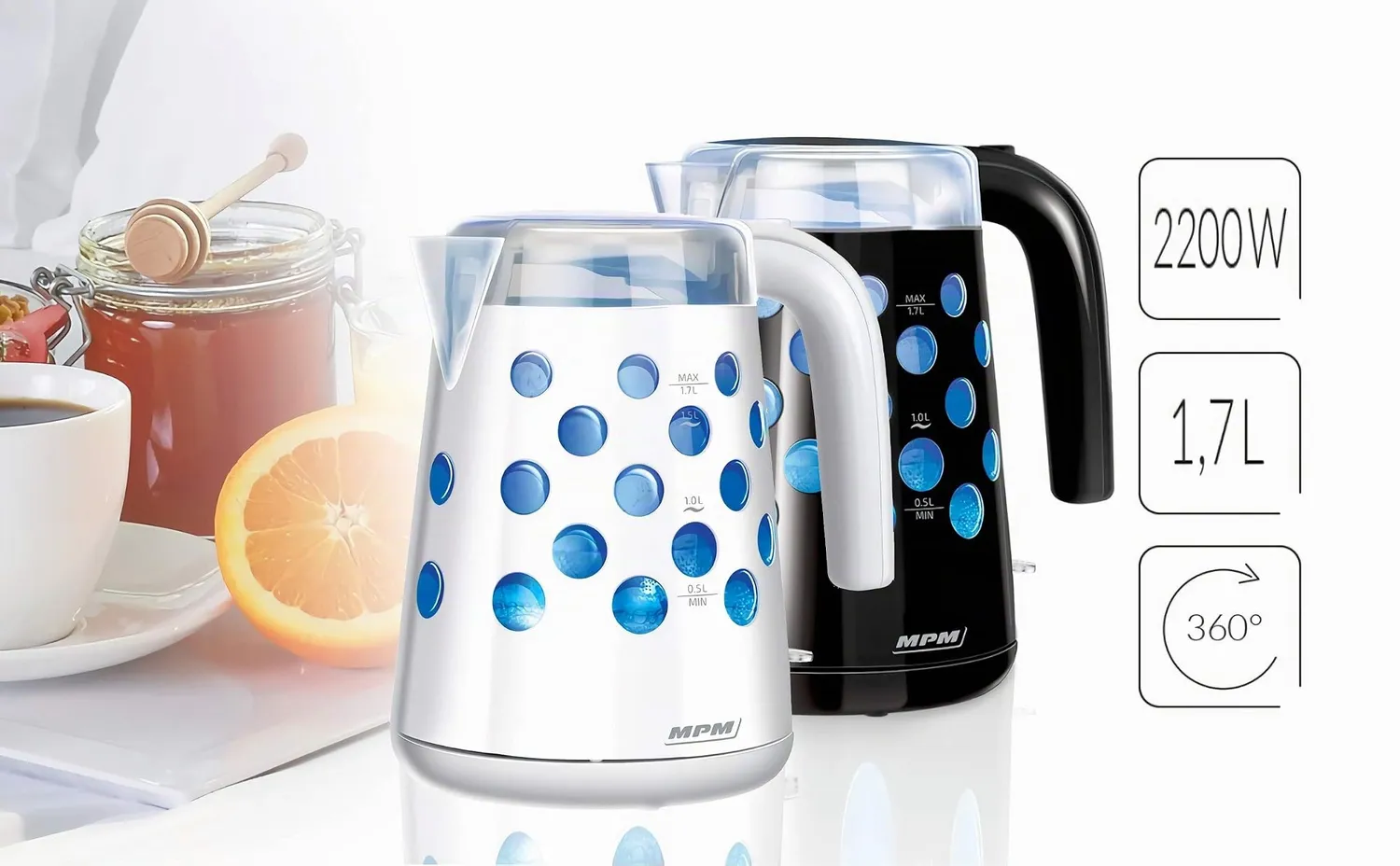 MPM MCZ-86 bouilloire 1,7 L blanche 2200 W