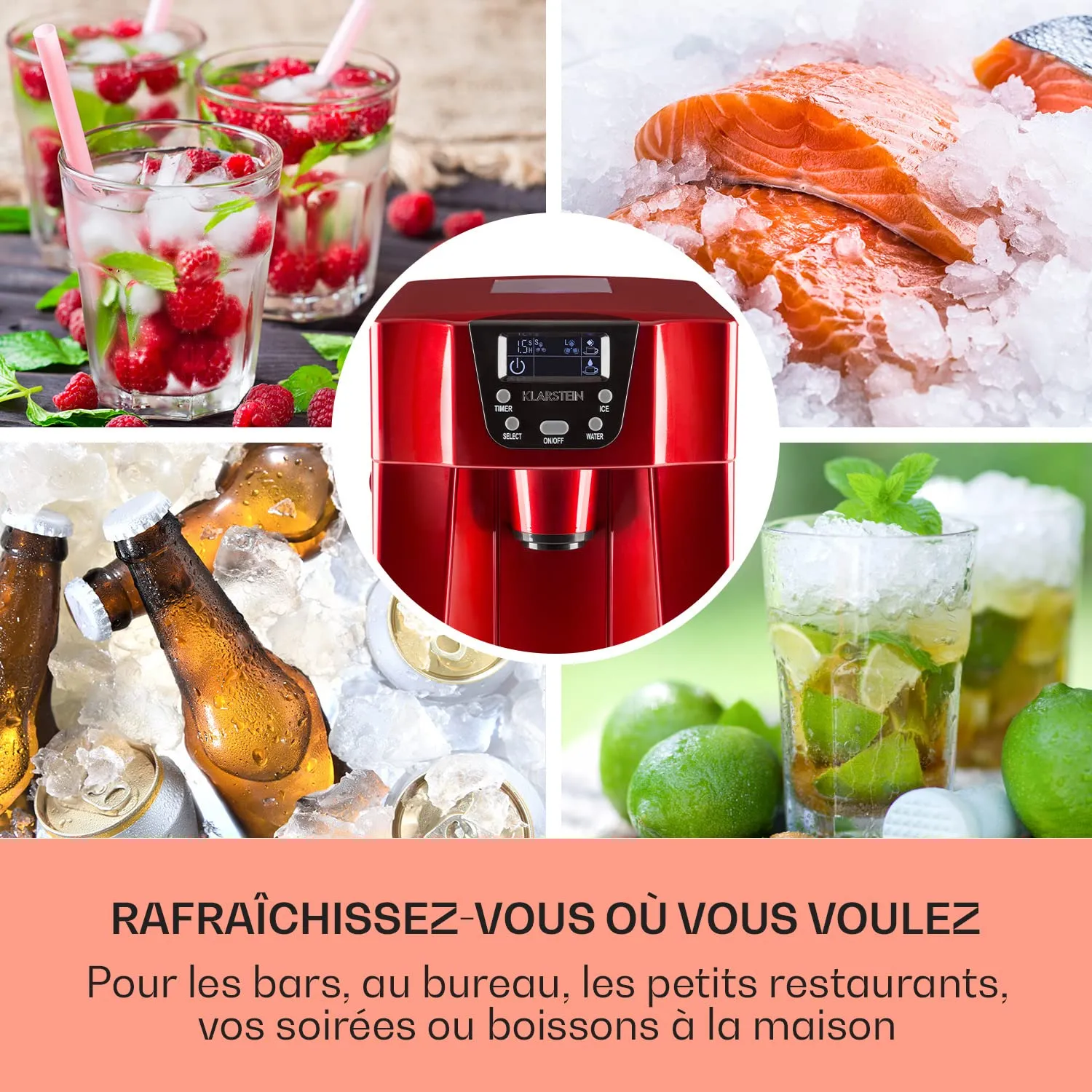 Klarstein Ice Volcano 2G machine à glaçons rouge 2 L 12 kg