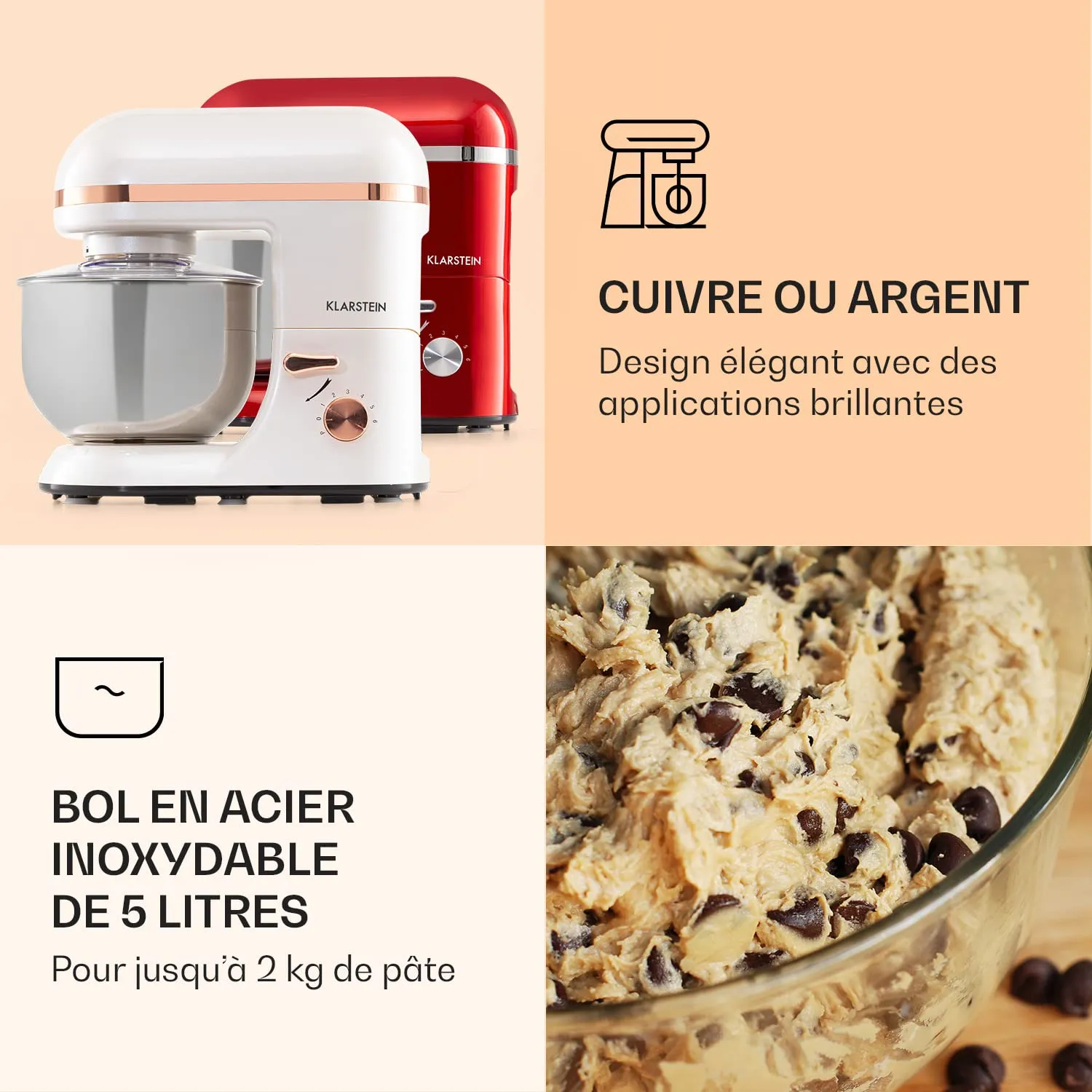 Klarstein robot pâtissier 1300 W bol 5 L blanc pur