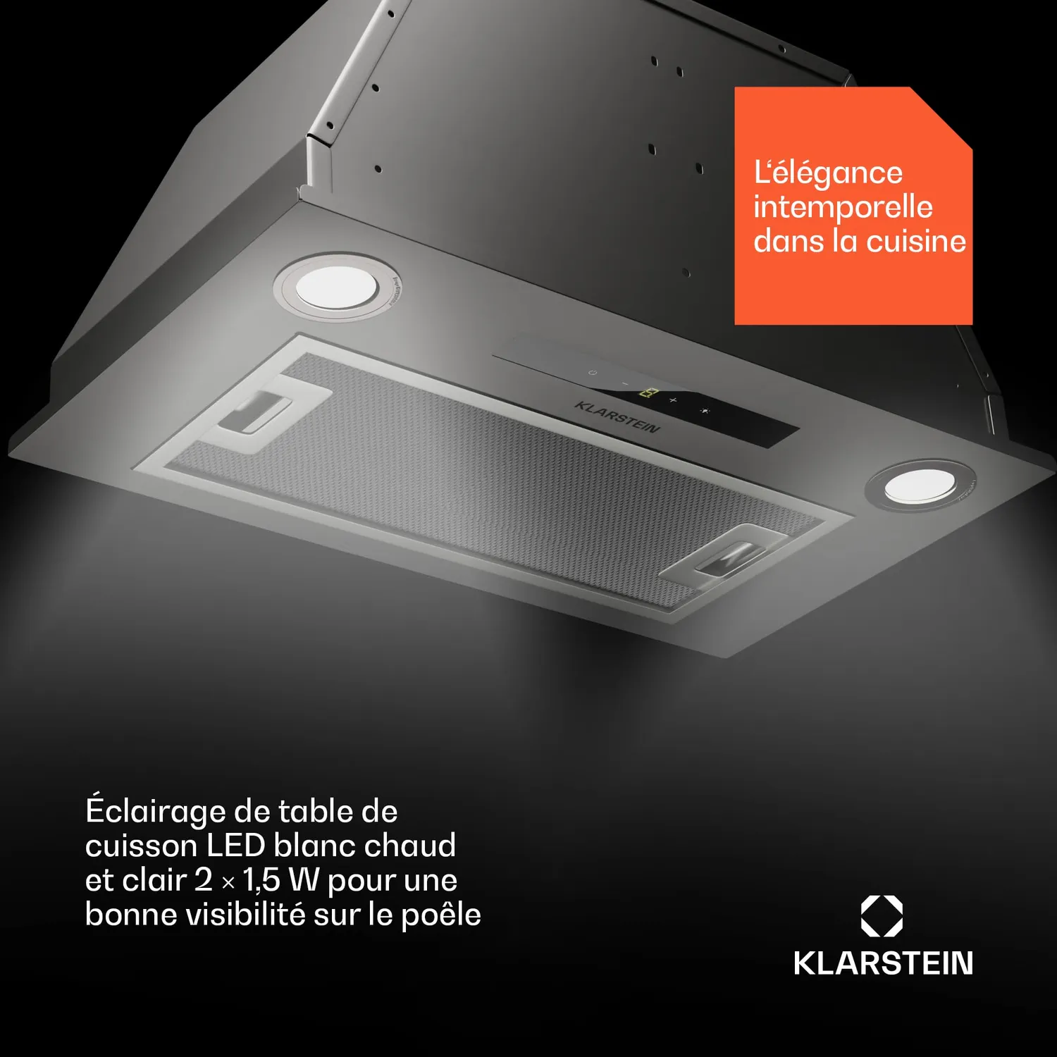 Klarstein hotte encastrable 52 cm inox 439 m³/h tactile