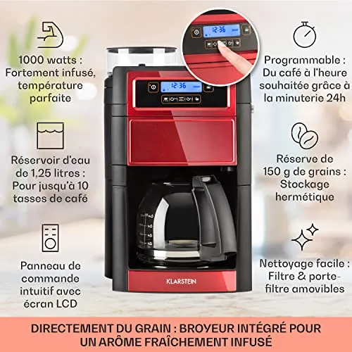 Klarstein machine à café grain 10 tasses 1,25 L