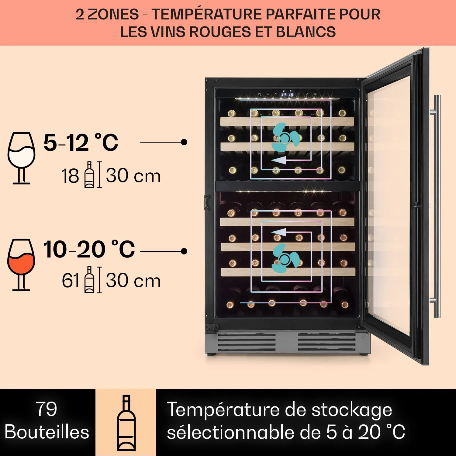 Klarstein cave à vin 190L 79 bouteilles double zone