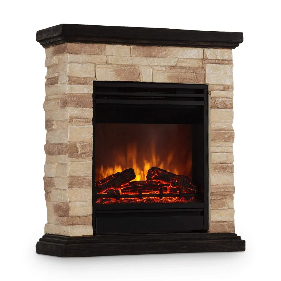 Klarstein Villach cheminée électrique 1800 W pierre noir-marron