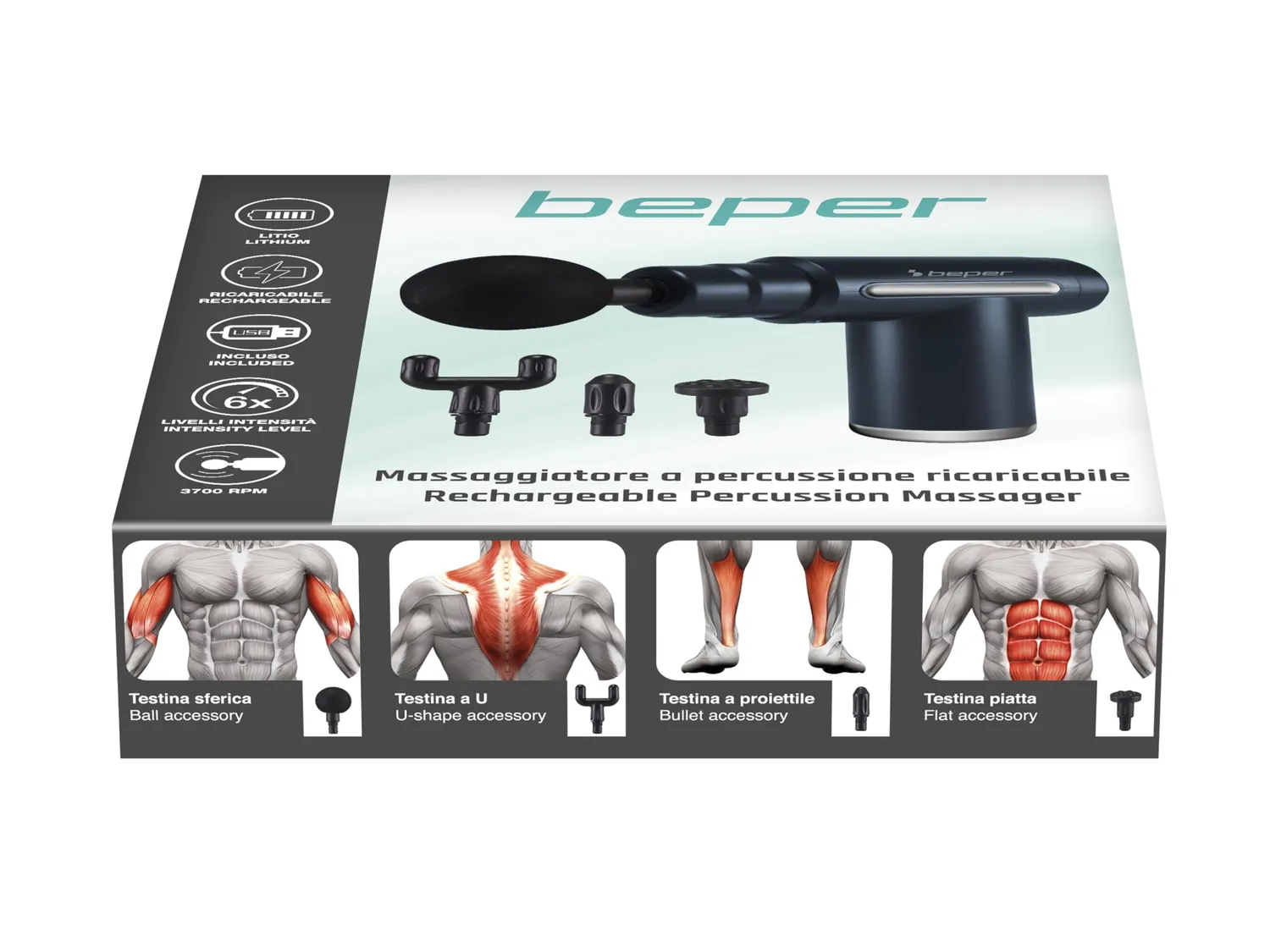 Beper P302MAS002 pistolet de massage noir 6 vitesses