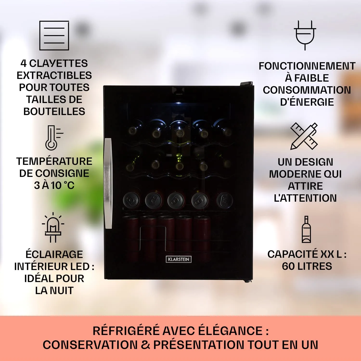 Klarstein Beersafe XL mini frigo 60 L porte vitrée 0-13 °C