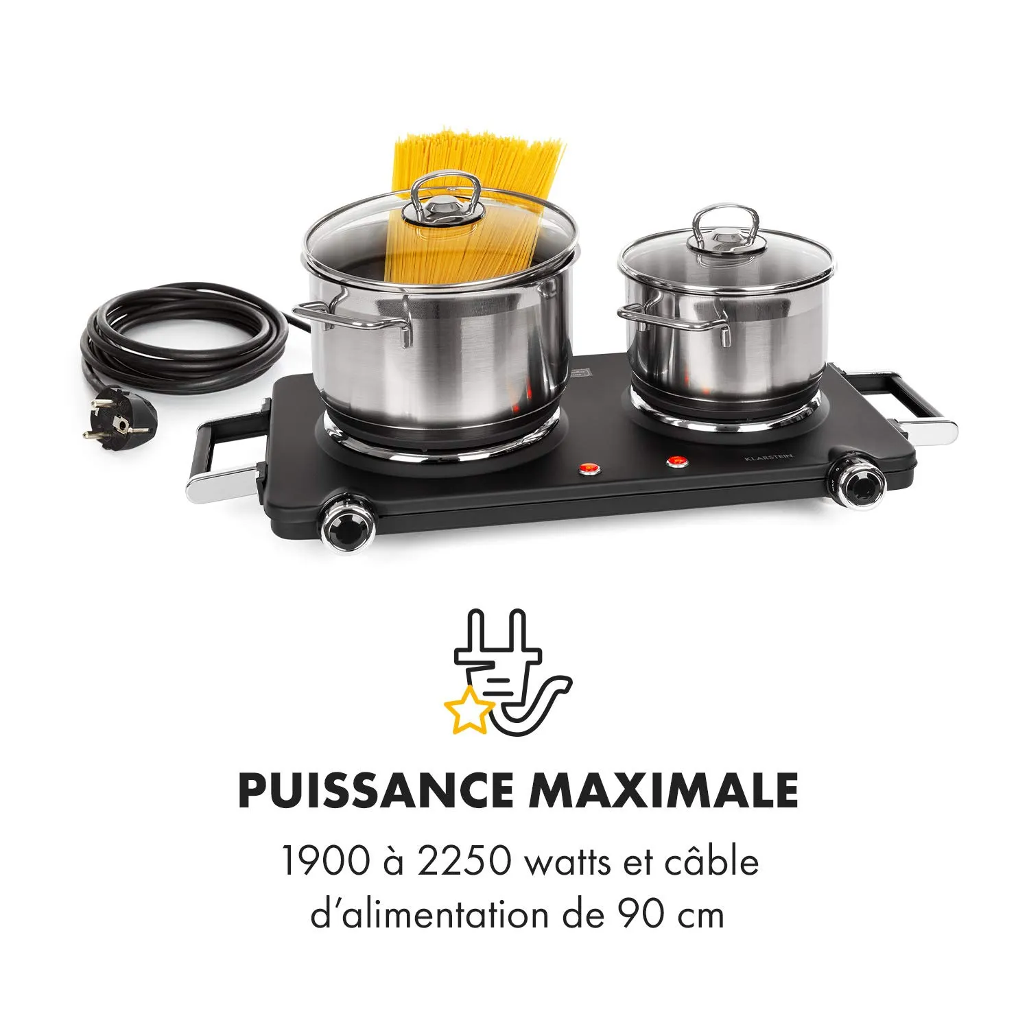 Klarstein Cookorama double plaque cuisson 2250W noire fonte