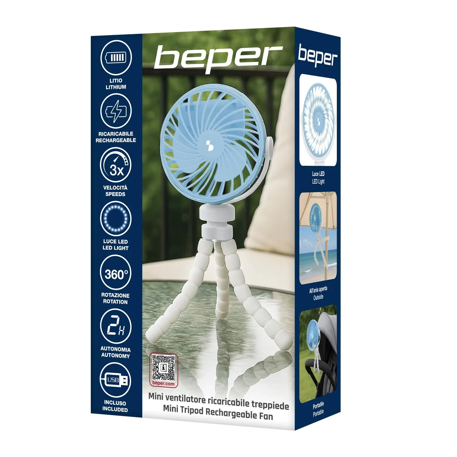 Beper P206VEN431 mini ventilateur portable LED 3 vitesses USB-C
