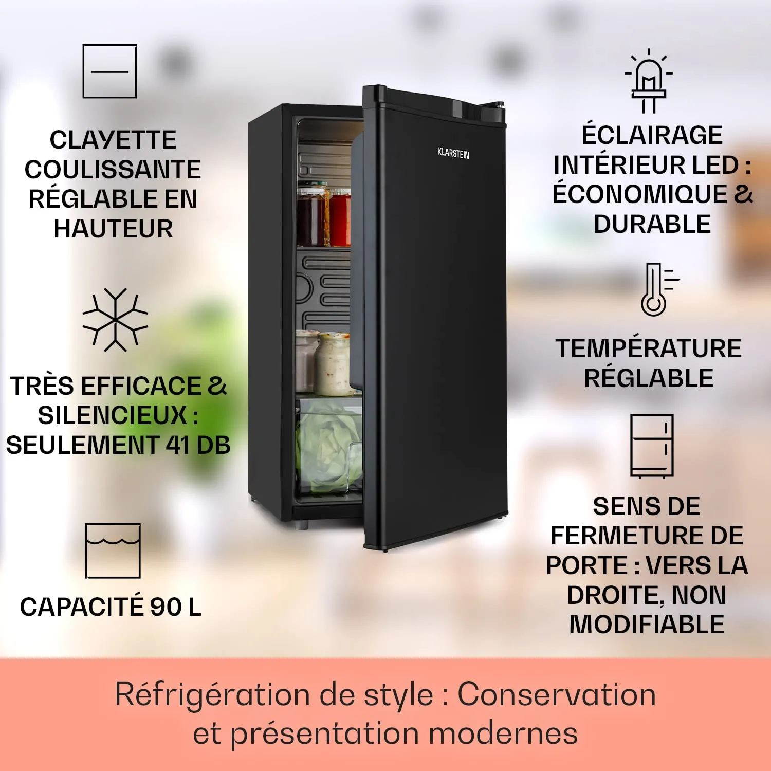 Klarstein mini frigo 90 L 0-10°C silencieux