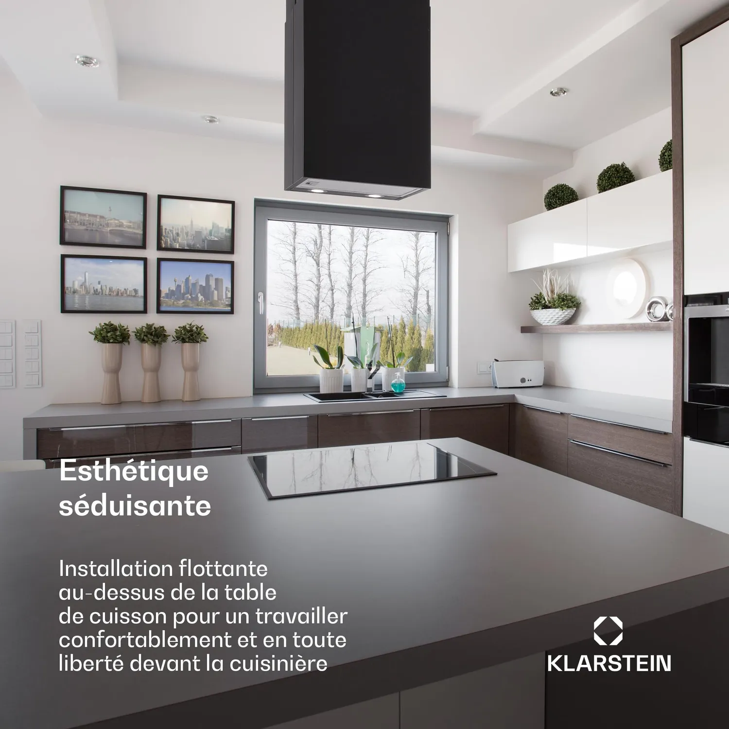 Klarstein hotte aspirante îlot central noir 624 m³/h