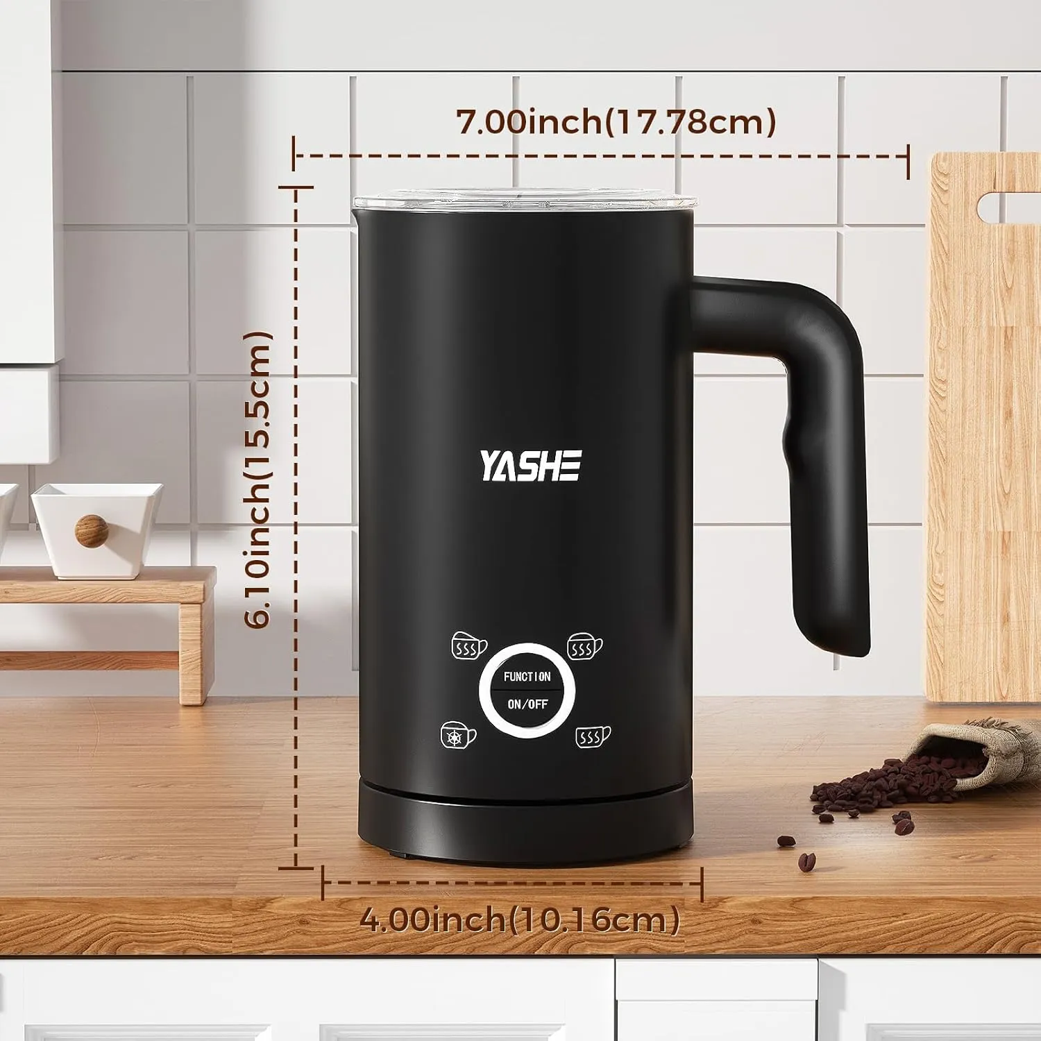 YASHE Mousseur à Lait Électrique 4 en 1 300 ml mousse chaude