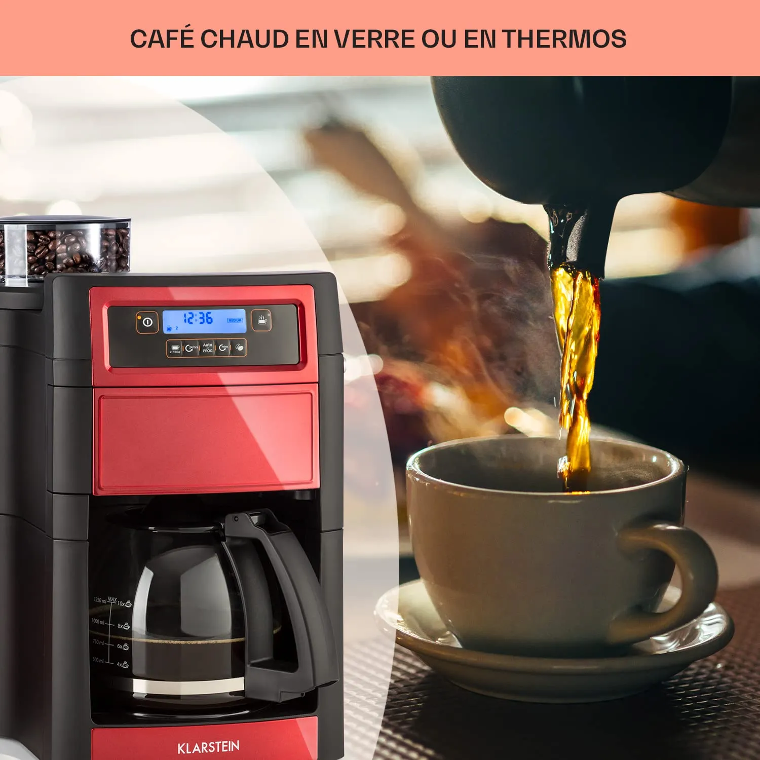 Klarstein machine à café grain 10 tasses 1,25 L