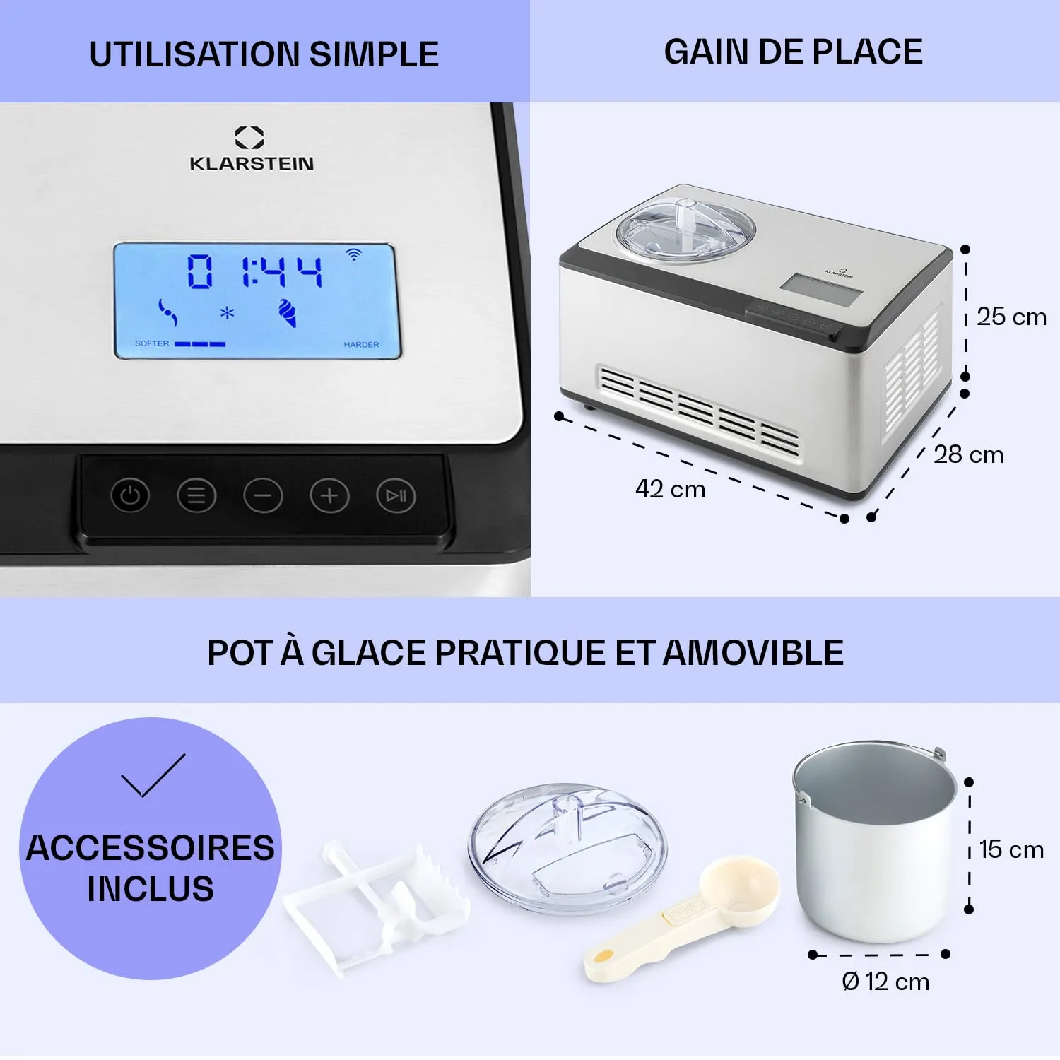 Klarstein turbine à glace sorbetière 2 L 180 W connectée
