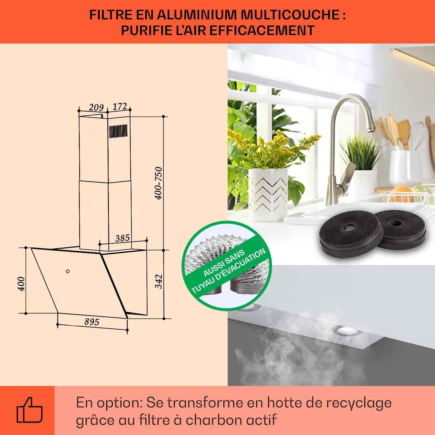Klarstein Laurel 60 hotte blanche 60 cm 347 m³/h