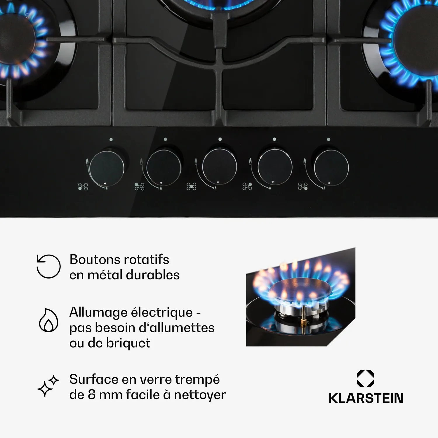 Klarstein Ignito Plaque Gaz 5 Feux Noire Vitrocéramique