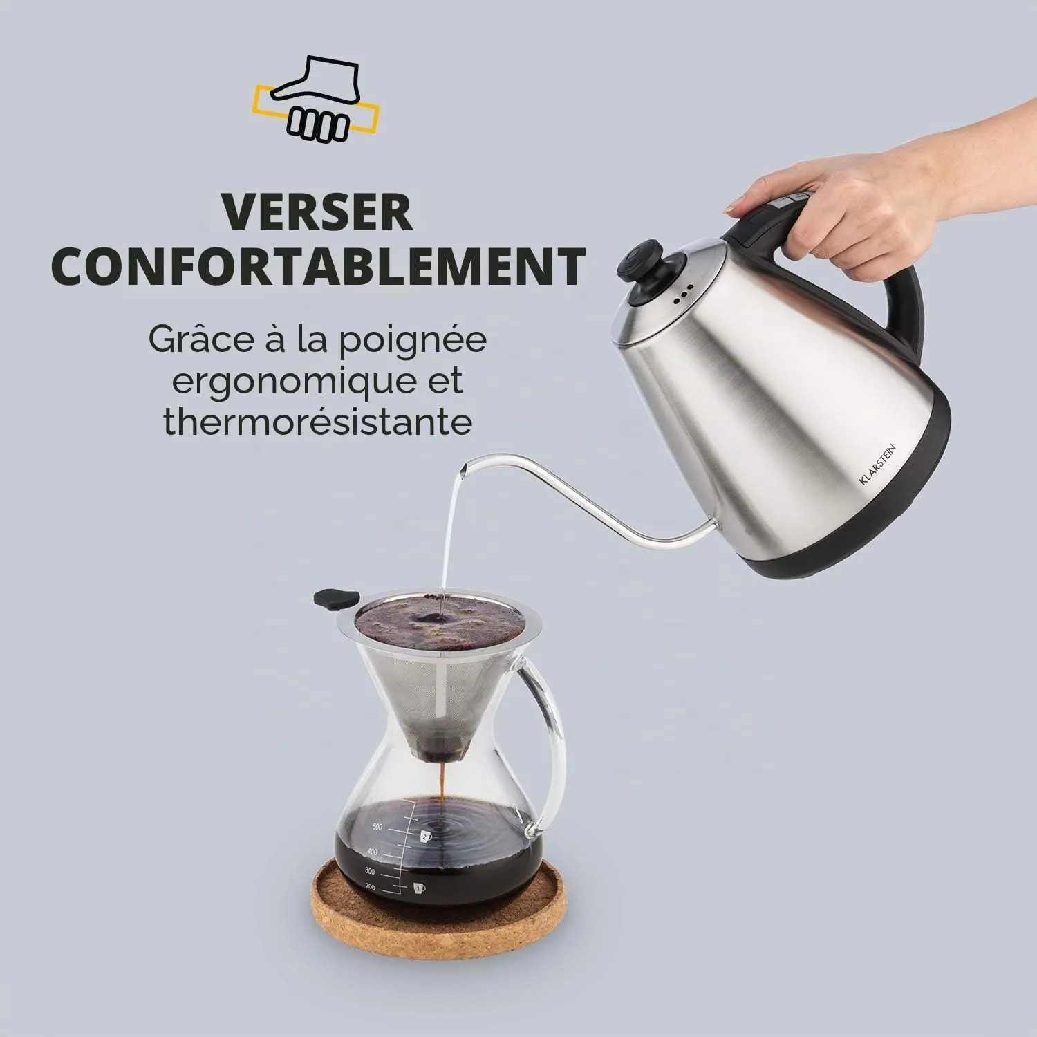 Klarstein Garçon bouilloire col de cygne inox 1 L 2000 W