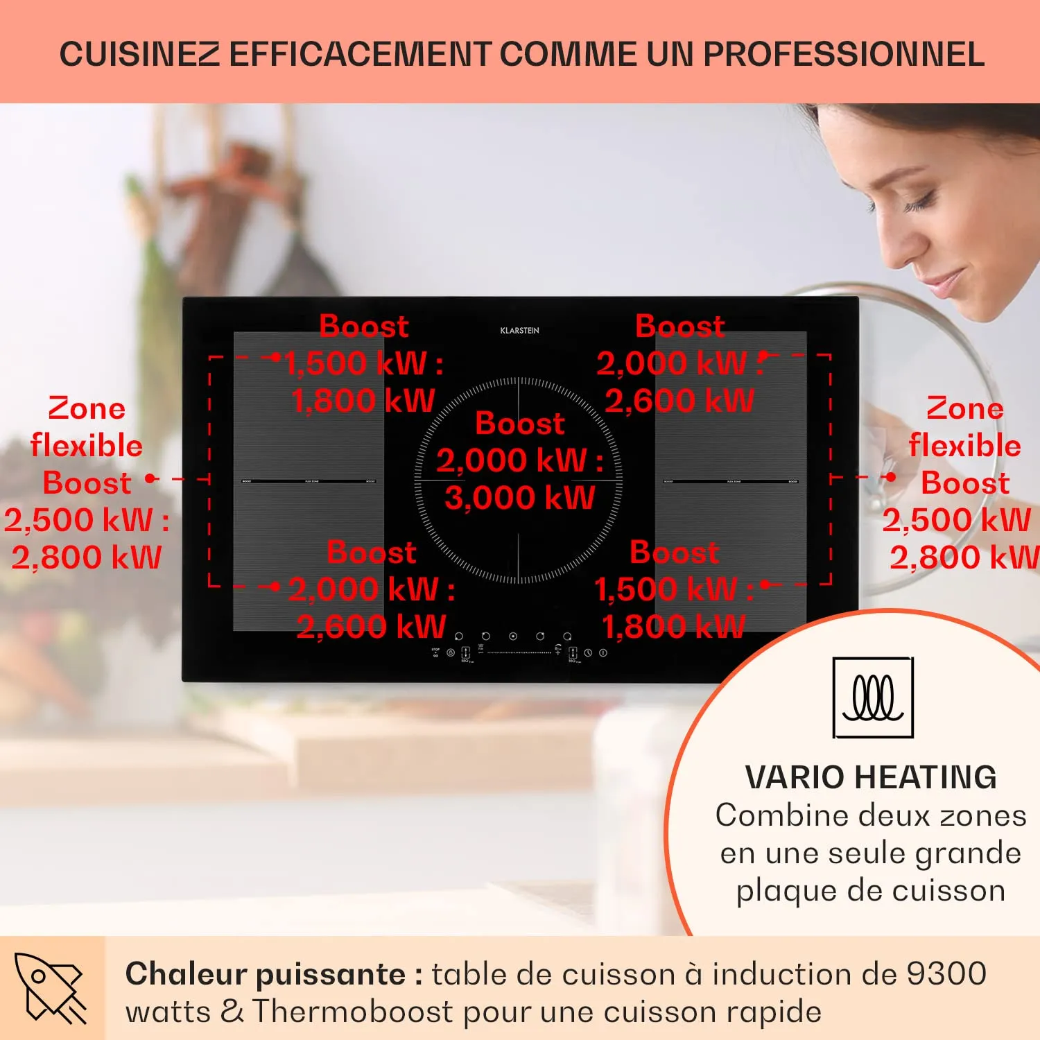 Klarstein Delicatessa 90 Flex plaque induction 5 feux 9300 W