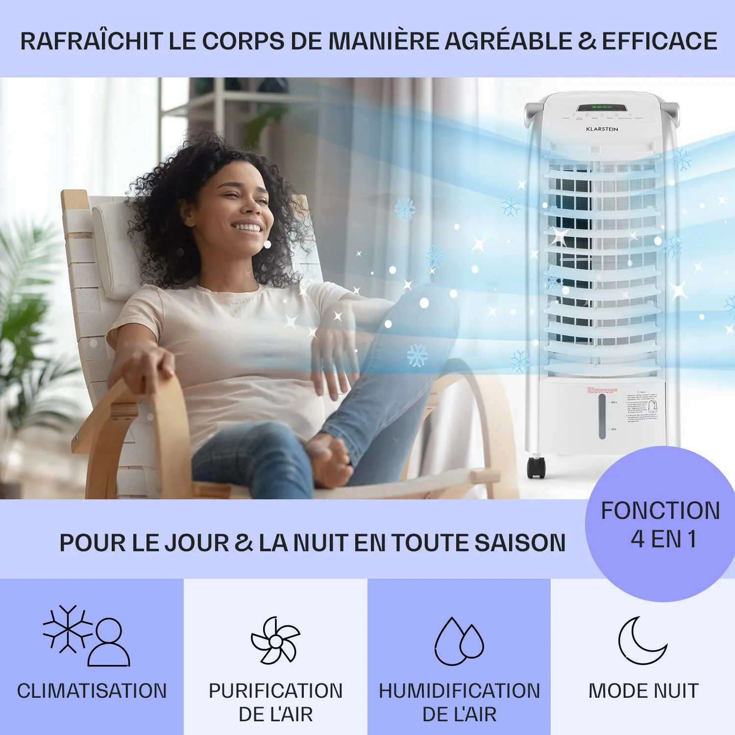 Klarstein rafraîchisseur d'air 4-en-1 6 L noir 65 W