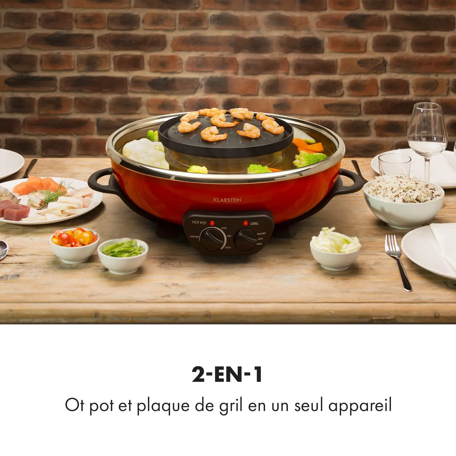 Klarstein Tafelrunde faitout lectrique rouge 5 L 2 en 1