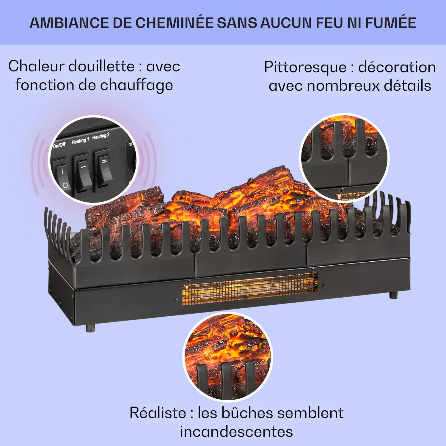 Klarstein Cheminée Électrique 65 cm Chauffage 2000W Noir