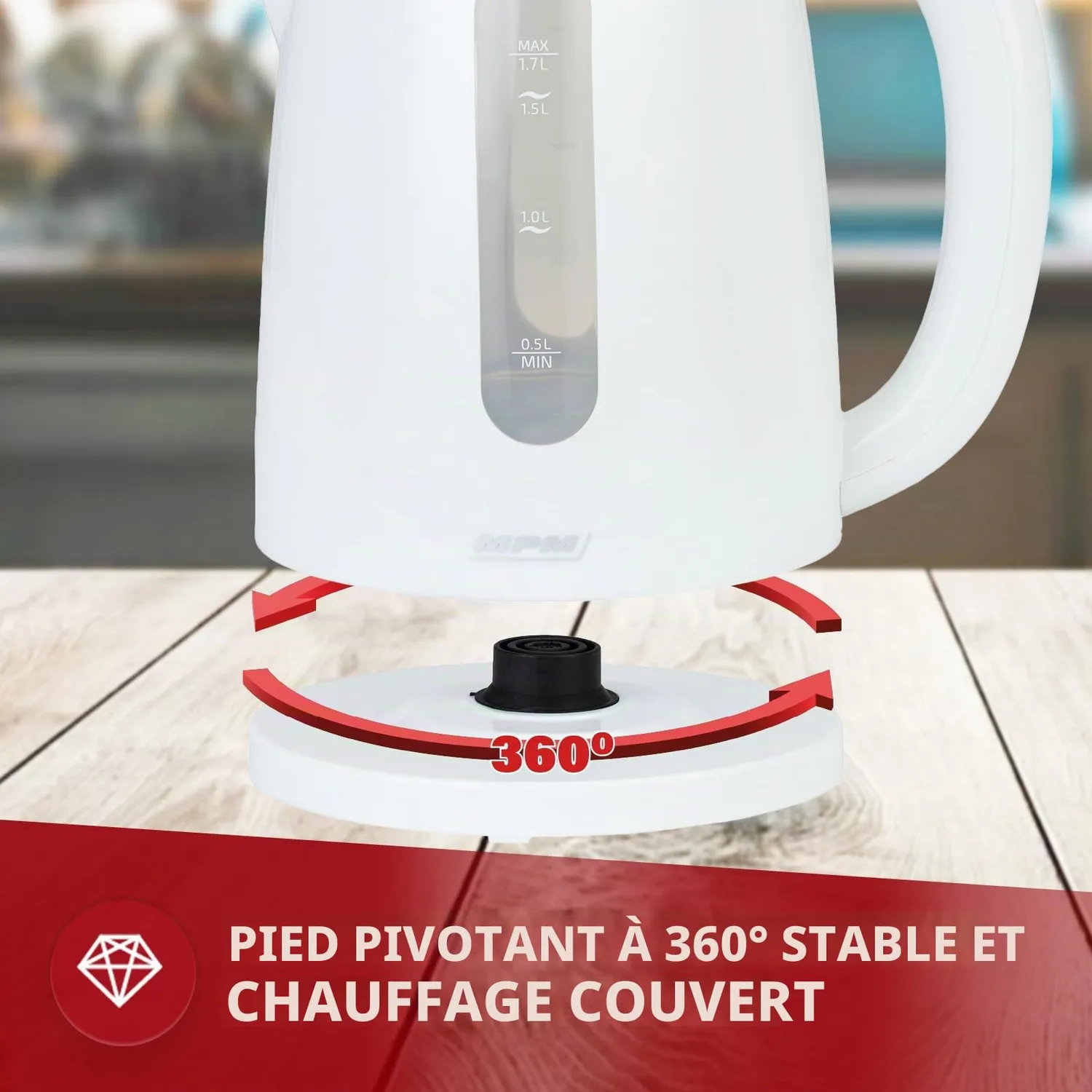 MPM Bouilloire Électrique MCZ-85 1,7L 2200W Blanc