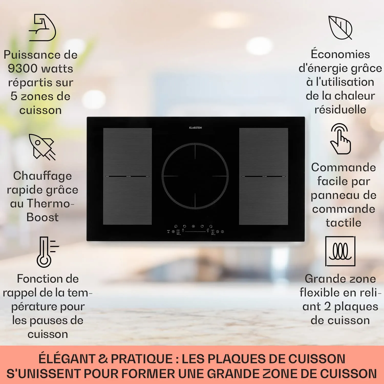 Klarstein Delicatessa 90 Flex plaque induction 5 feux 9300 W