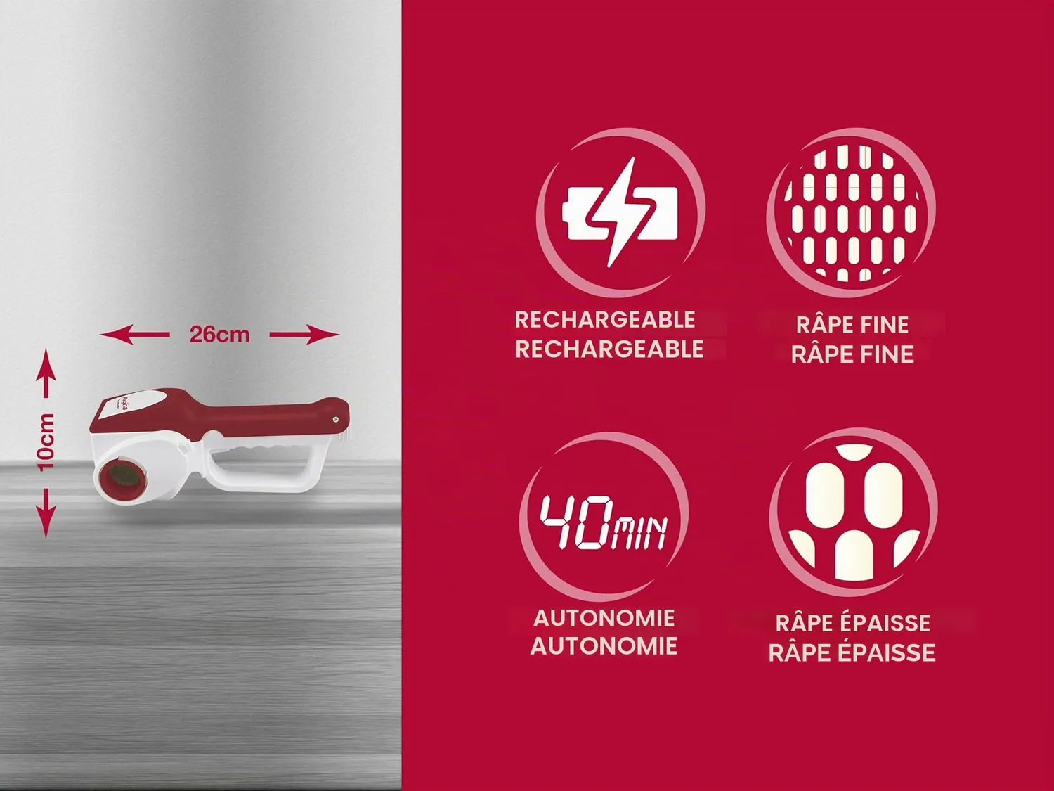 Beper Regina 90.071 râpe électrique rouge sans fil