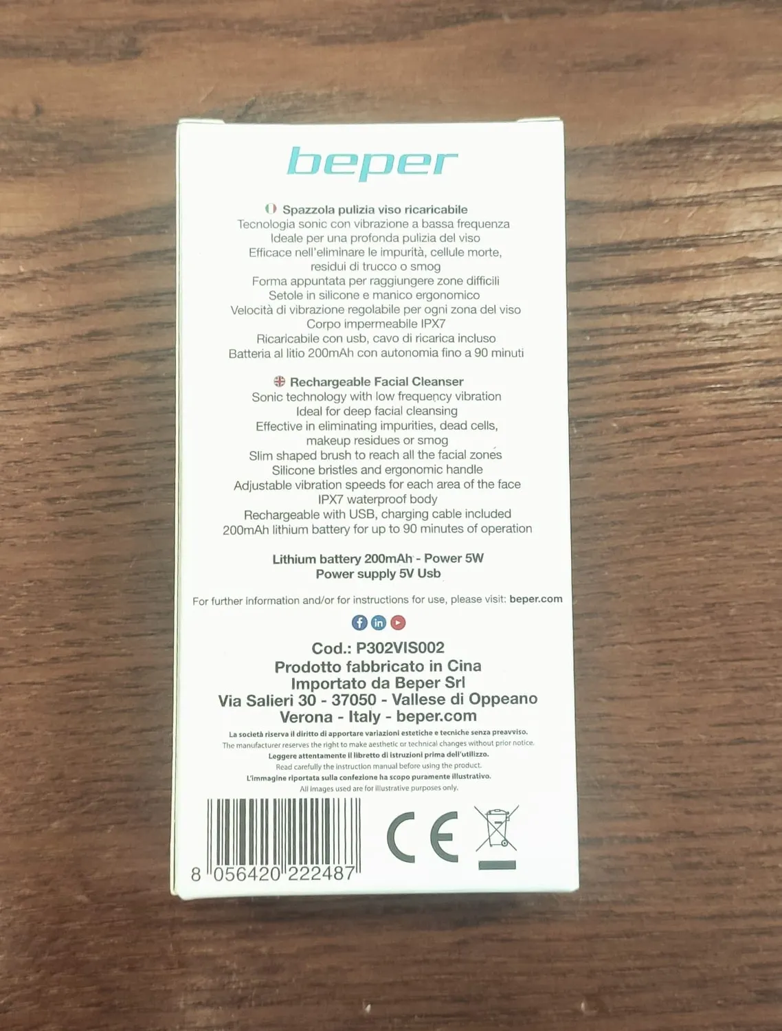Beper P302VIS002 brosse visage sonique bleue USB
