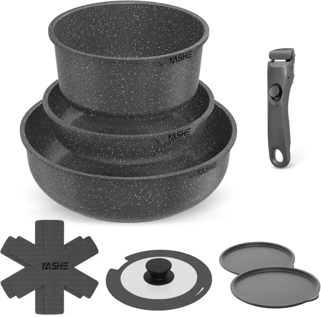 YASHE Batterie Cuisine 9 Pièces Grise Sans PFOA